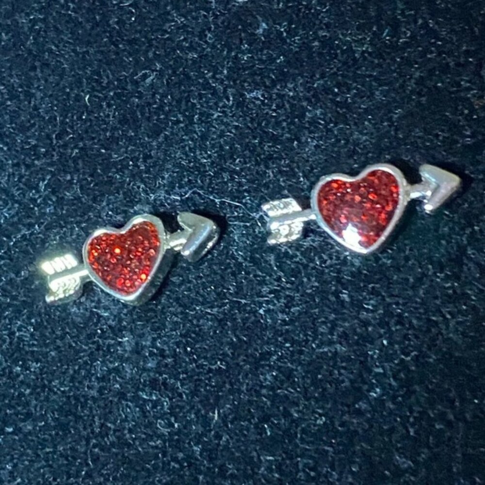Silver & Red Heart Earrings